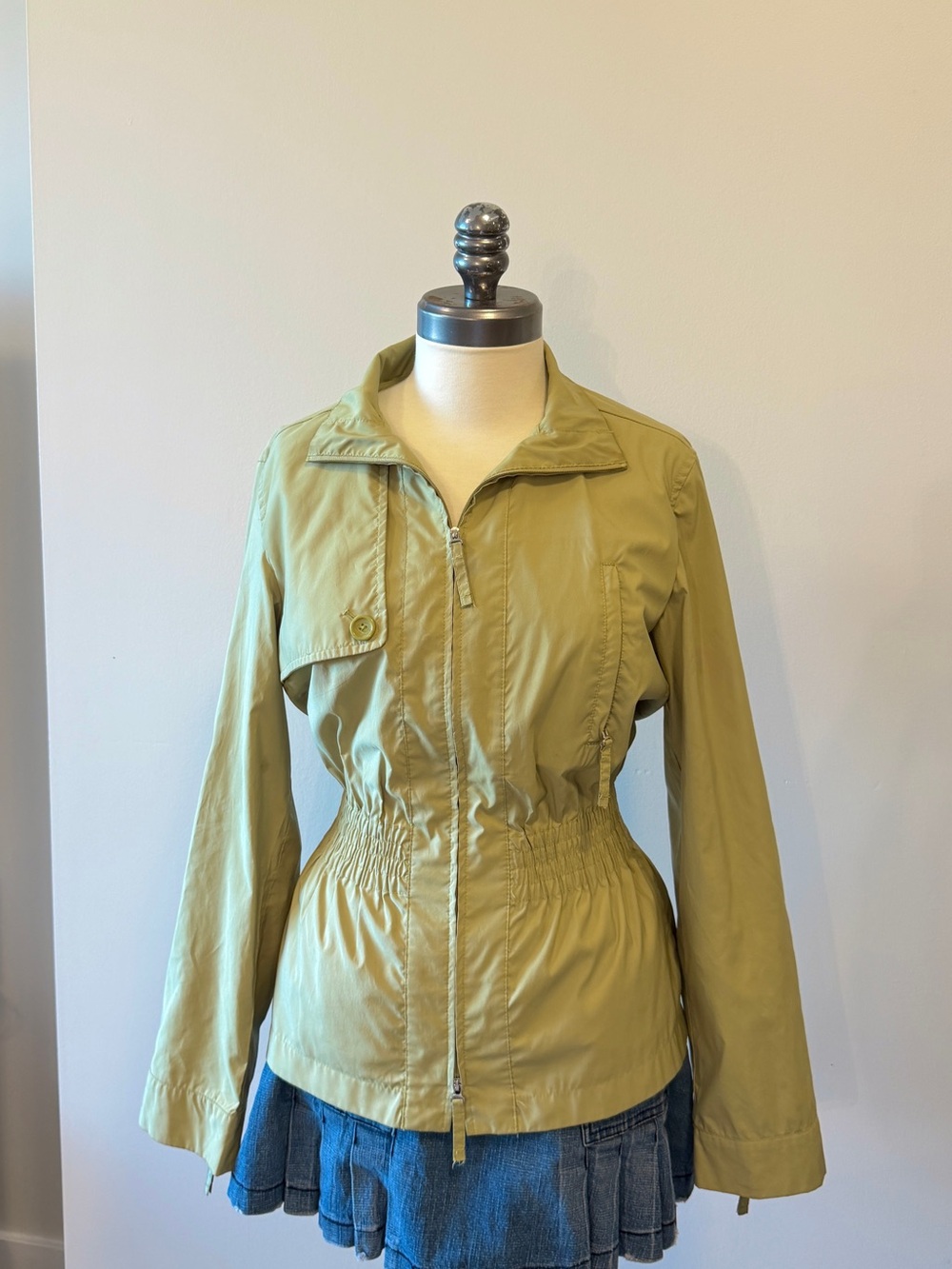 Talbots Whimsy Y2K Sage Green Cinched Waist Utility Jacket Double Zipper